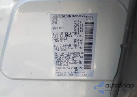 2022 Nissan Pathfinder Sv 4Wd из США, поврежденный, VIN 5N1DR3BC2NC238126